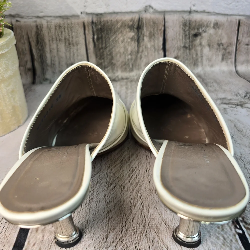 AGL ATTILIO GIUSTI LEOMBRUNI POINTED TOE MULE WHITE PATENT SMALL HEEL WOMENS 38 - Picture 8 of 12